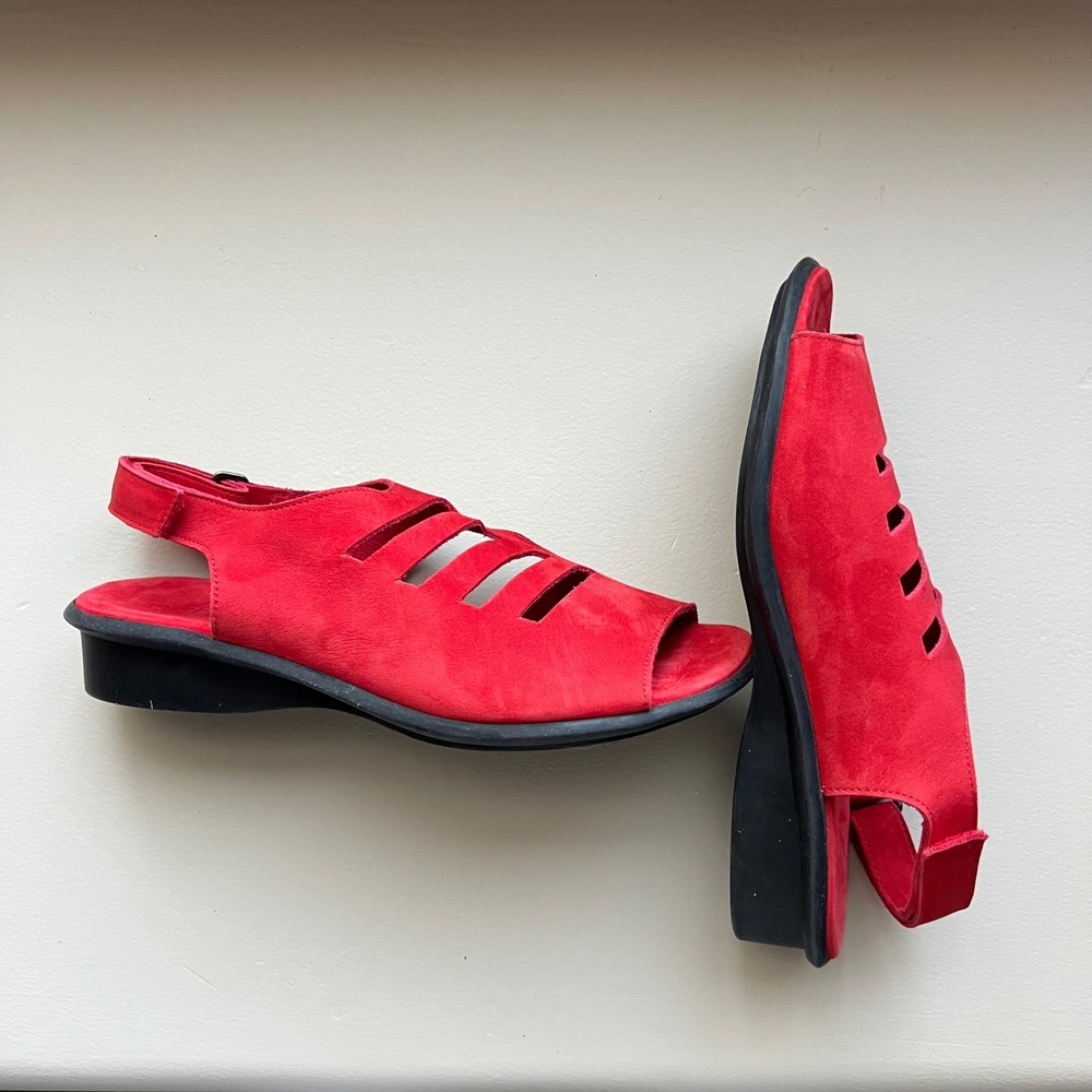 Arche Women 9-9.5 EU 40 Red Nubuck Leather Cutout Slingback Wedge Sandals France